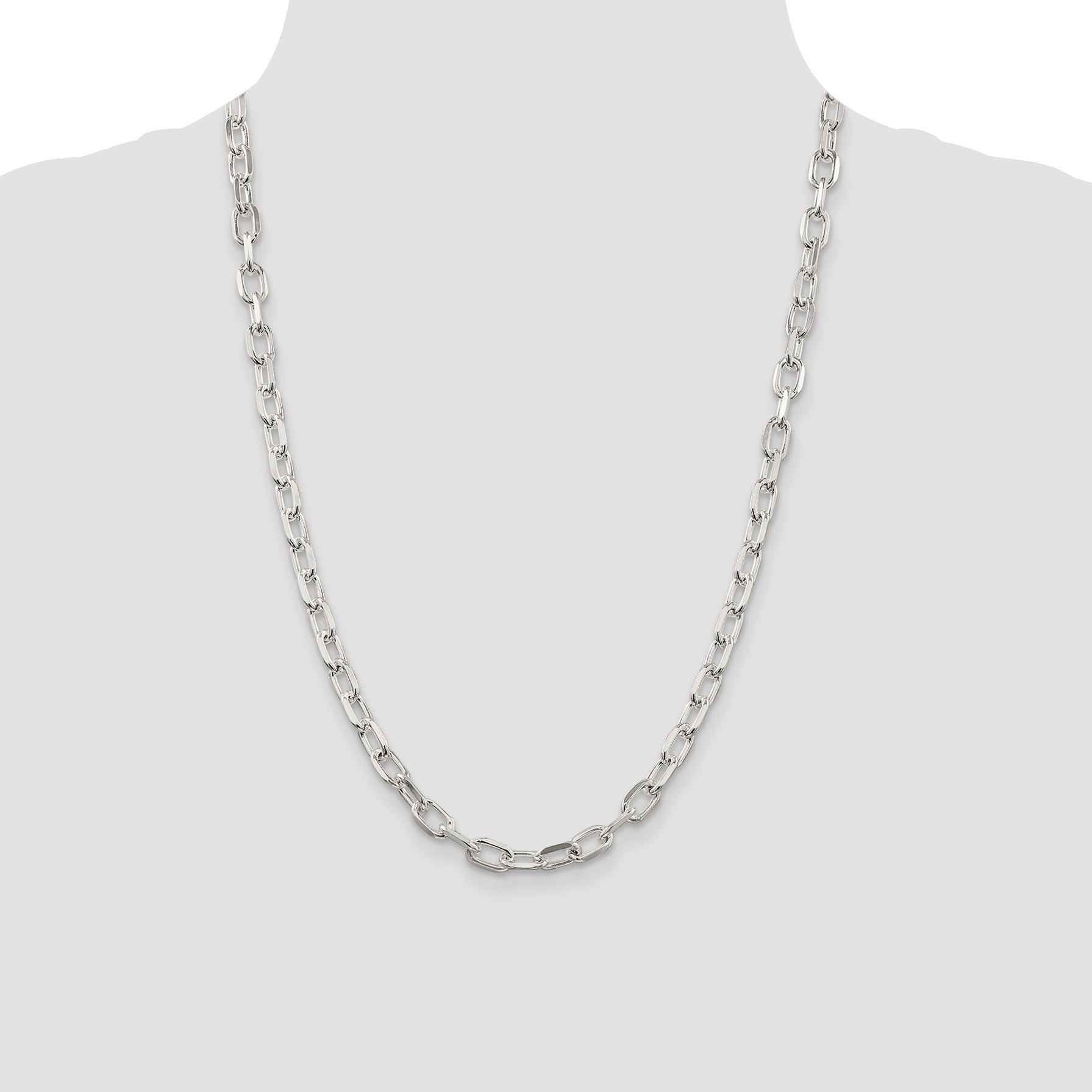 24 Inch Sterling Silver 6.65mm Diamond-Cut Long Link Cable Chain Necklace