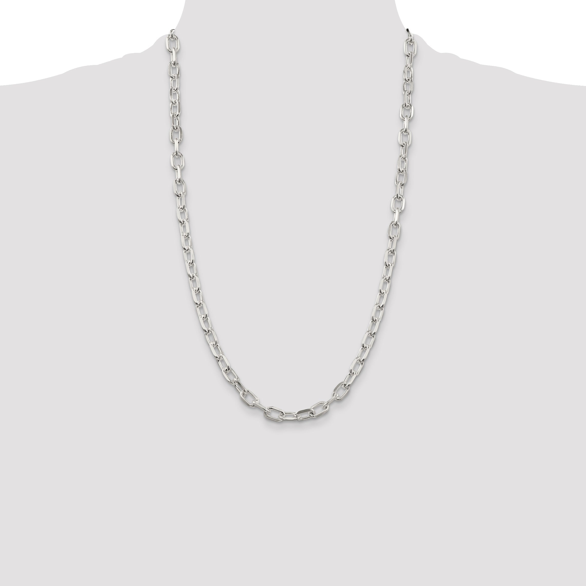 26 Inch Sterling Silver 6.65mm Diamond-Cut Long Link Cable Chain Necklace