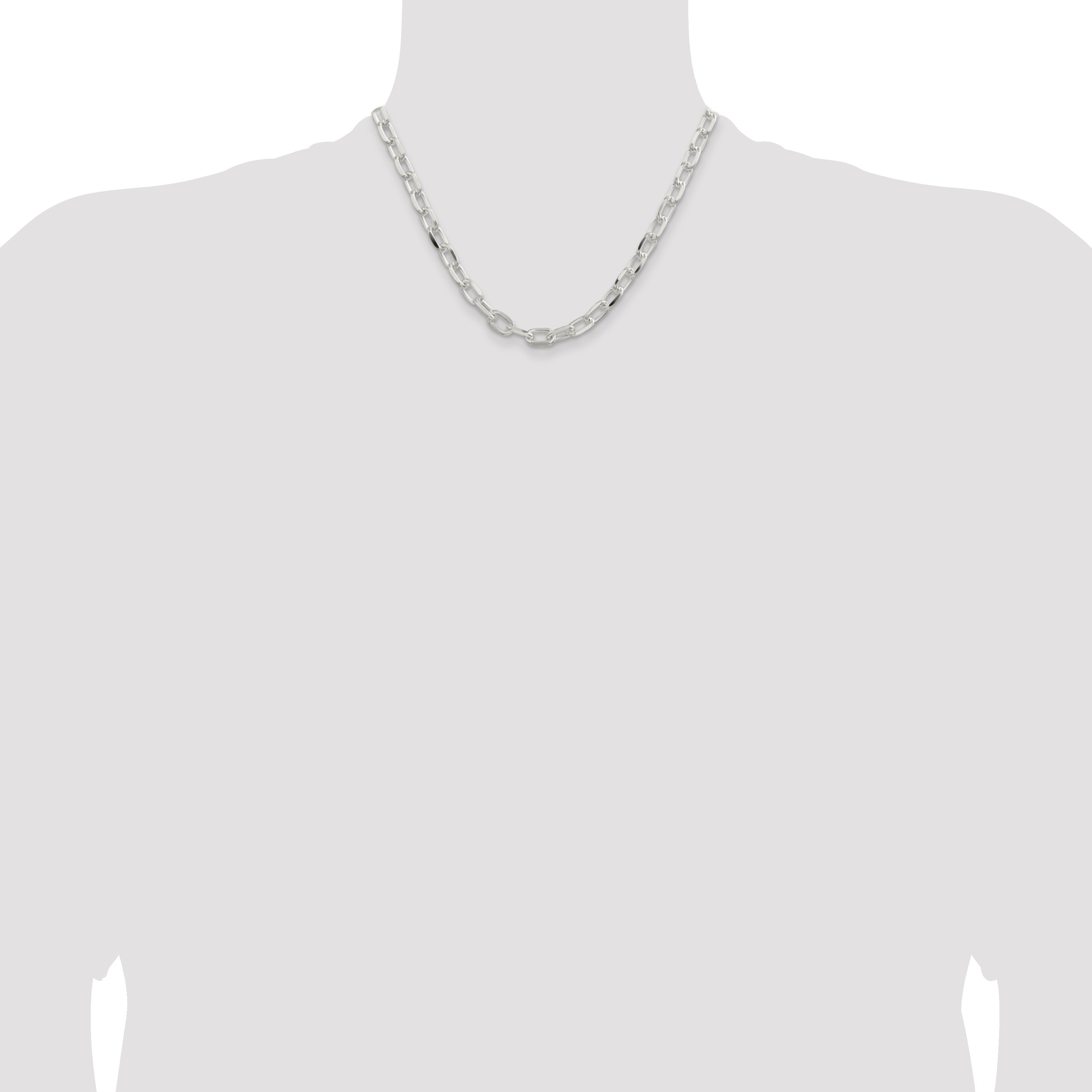 18 Inch Sterling Silver 7.5mm Diamond-Cut Long Link Cable Chain Necklace