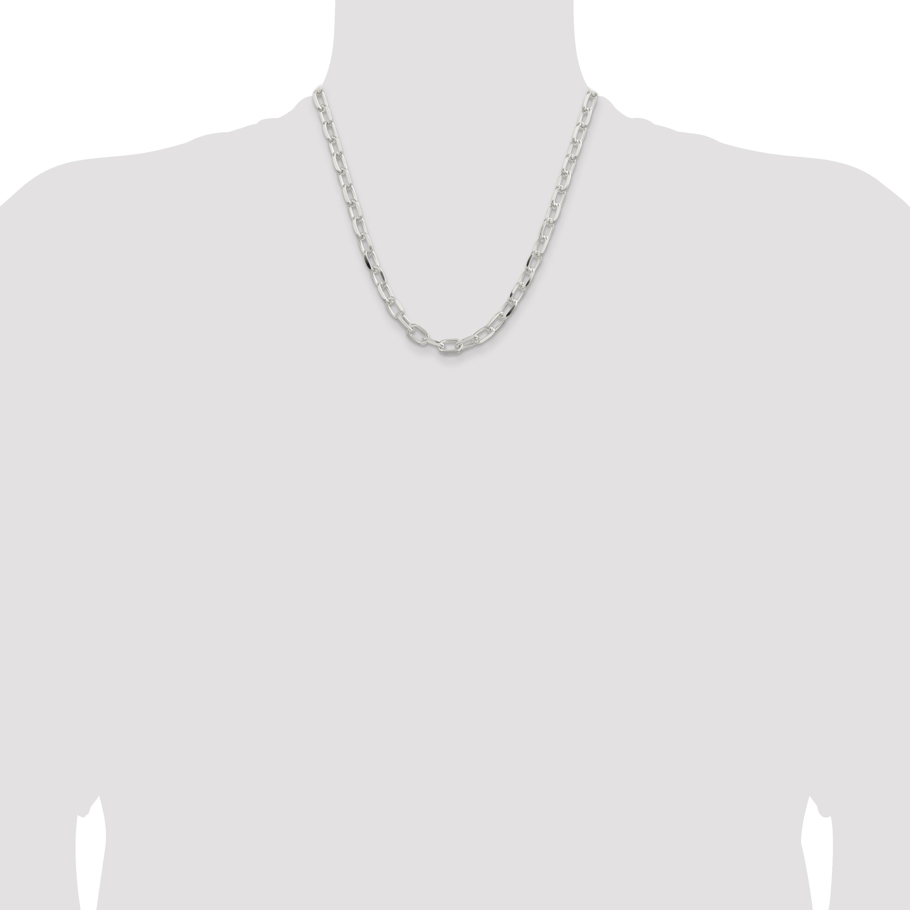 20 Inch Sterling Silver 7.5mm Diamond-Cut Long Link Cable Chain Necklace