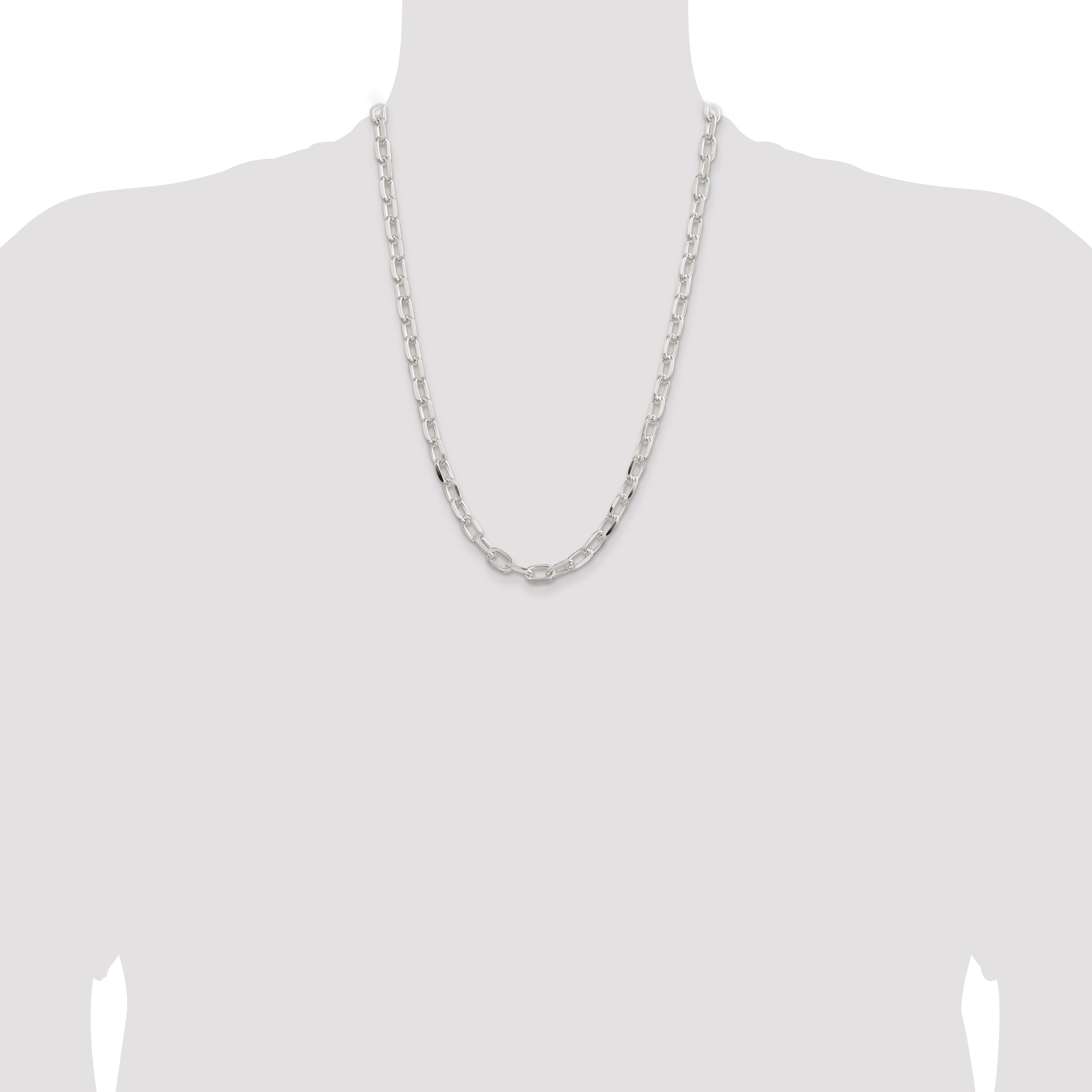 24 Inch Sterling Silver 7.5mm Diamond-Cut Long Link Cable Chain Necklace