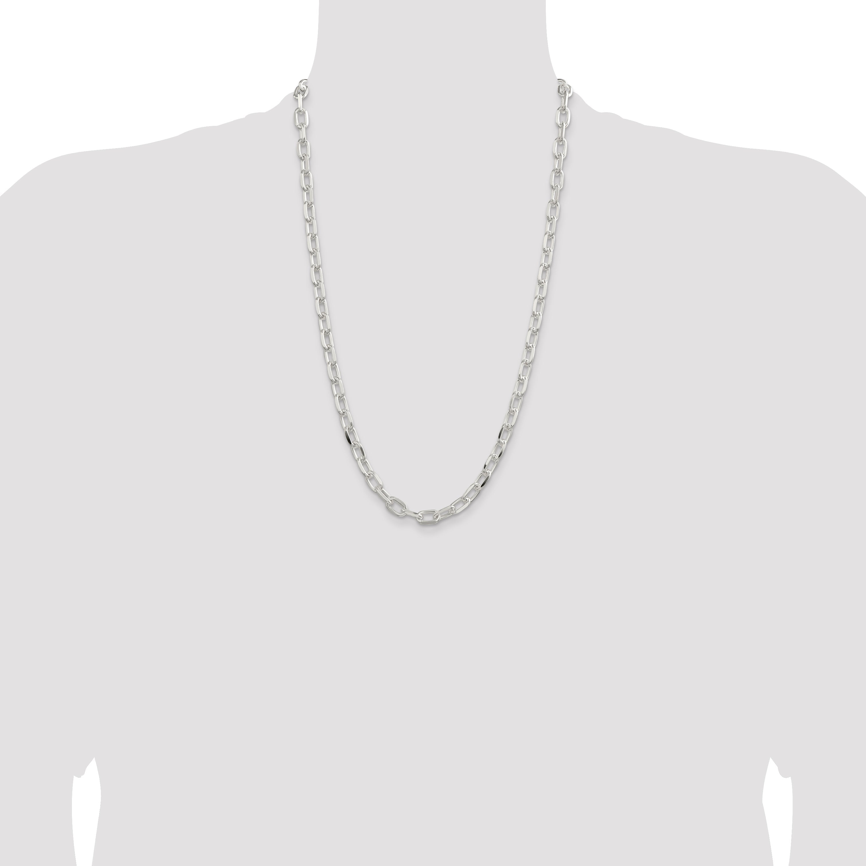 26 Inch Sterling Silver 7.5mm Diamond-Cut Long Link Cable Chain Necklace