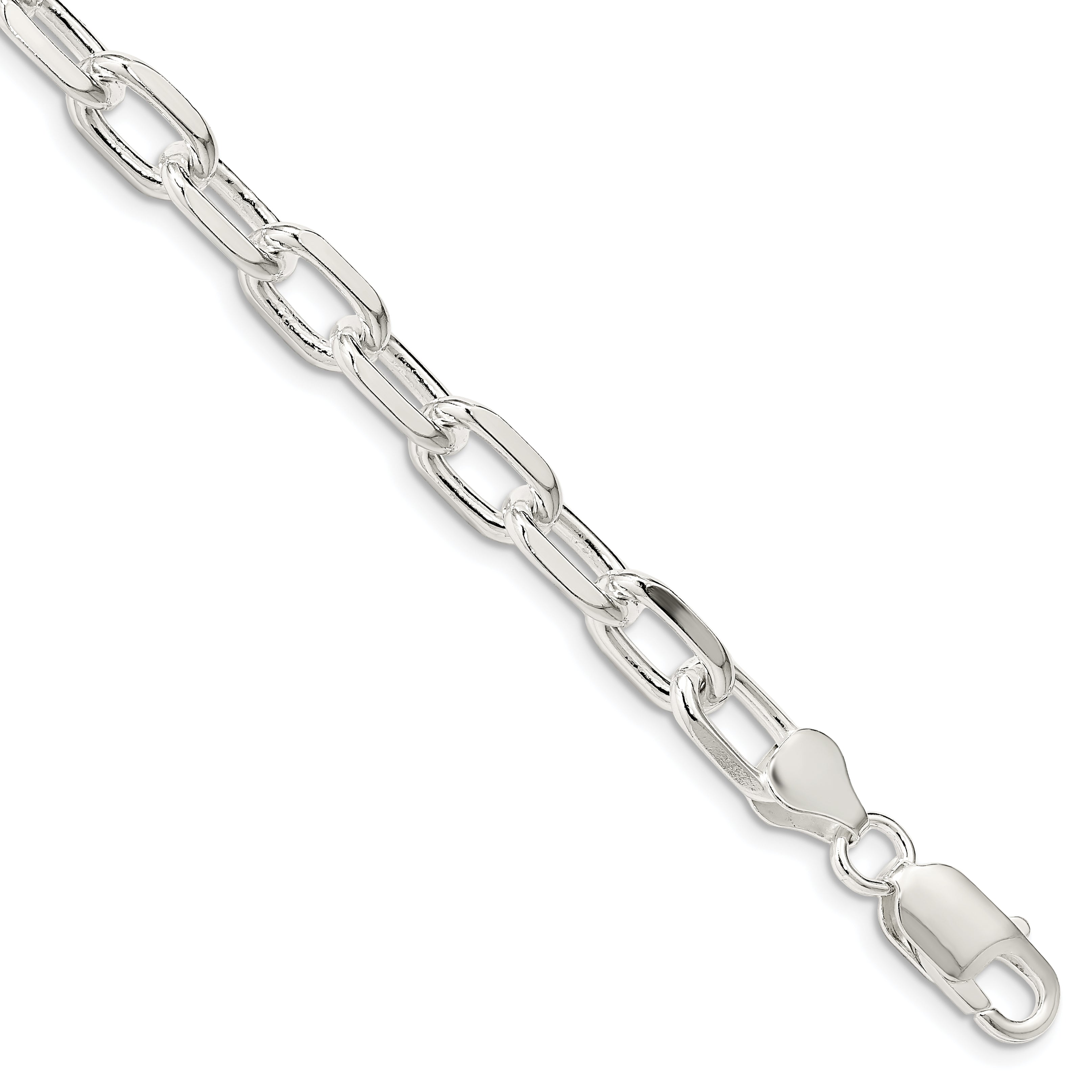 8 Inch Sterling Silver 7.5mm Diamond-Cut Long Link Cable Chain Bracelet