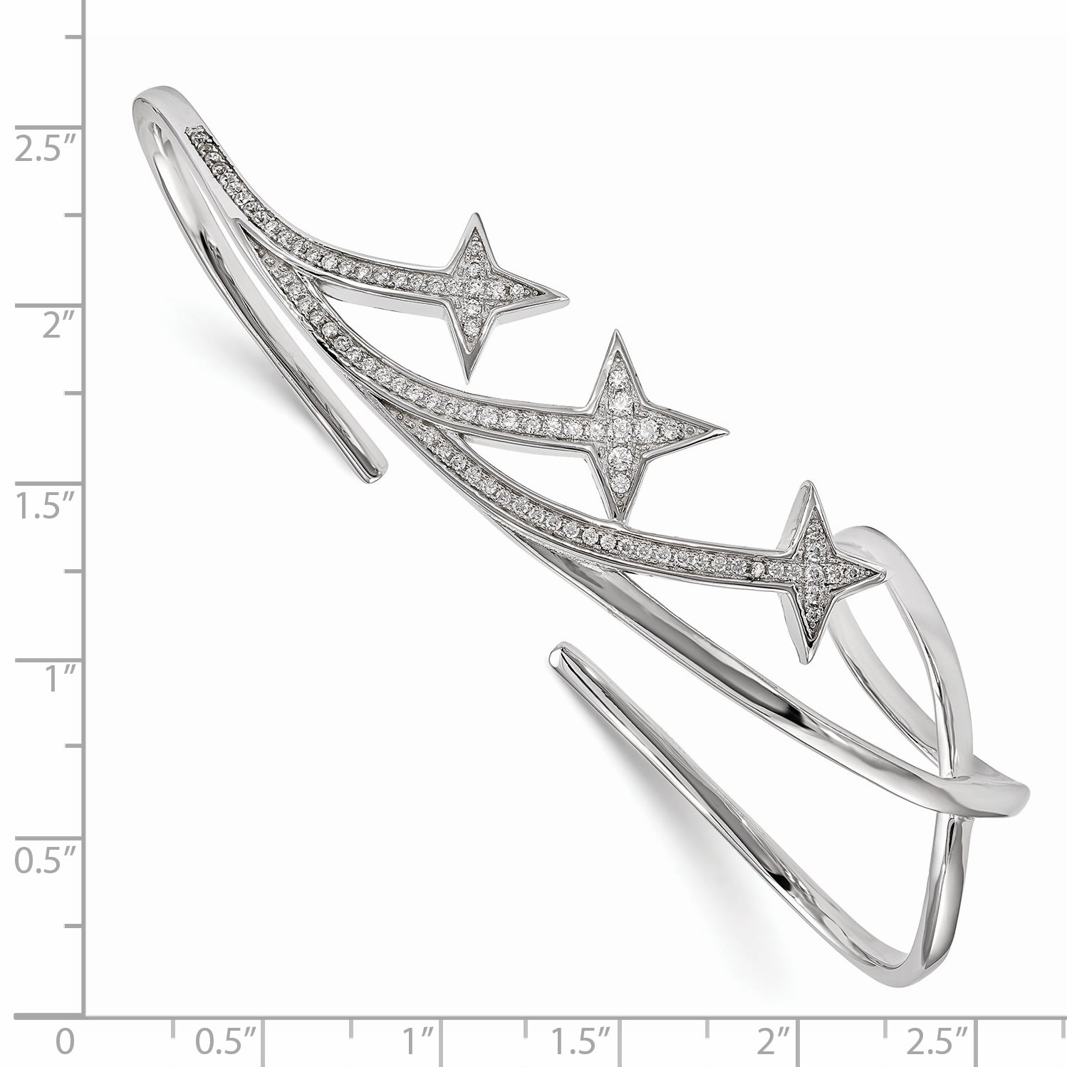 Sterling Silver Rhodium-Plated Cz Star Hand Bangle