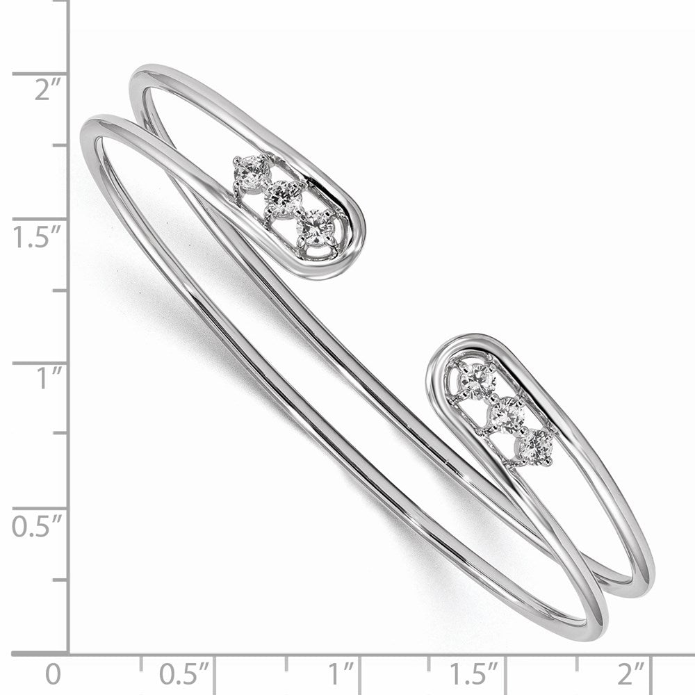 Sterling Silver Rhodium-Plated Cz Cuff Bangle