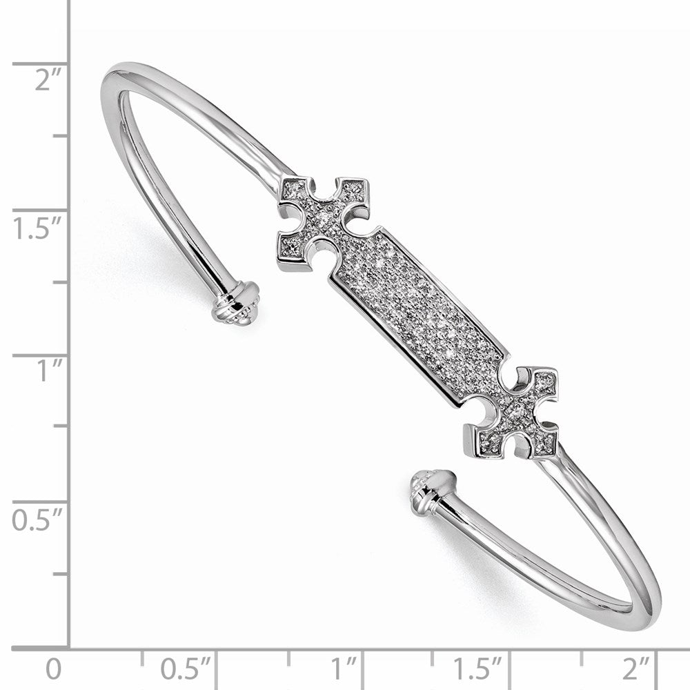 Sterling Silver Rhodium-Plated Cz Cross Cuff Bangle