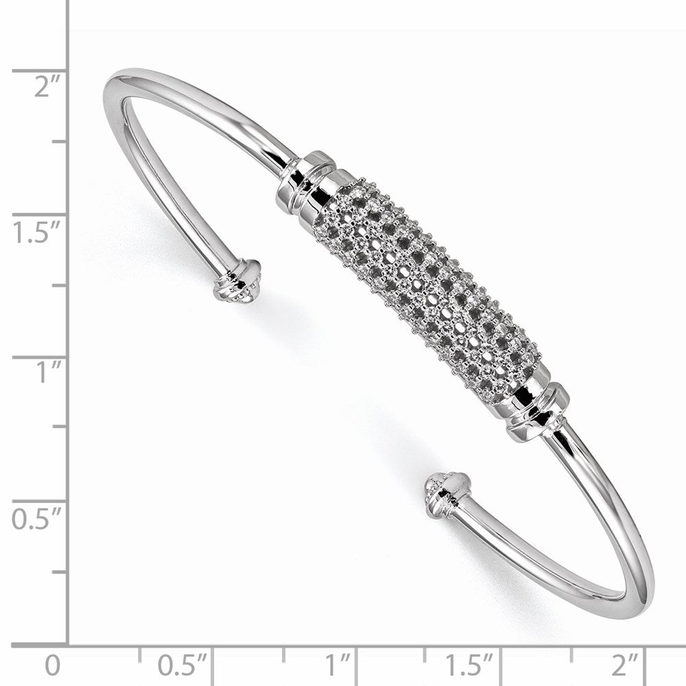 Sterling Silver Rhodium-Plated Cz Cuff Bangle