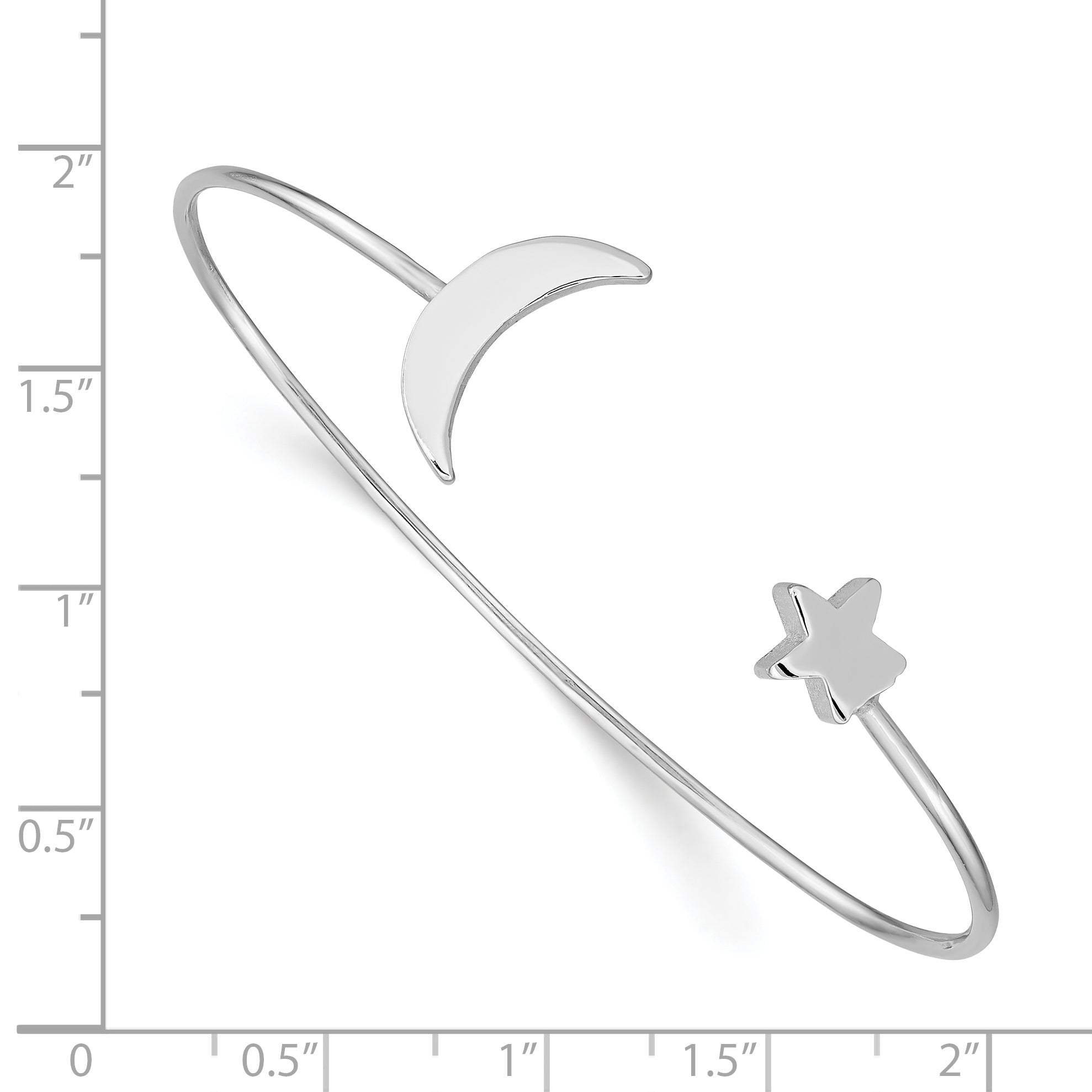 Sterling Silver Rhodium-Plated Moon And Star Bangle