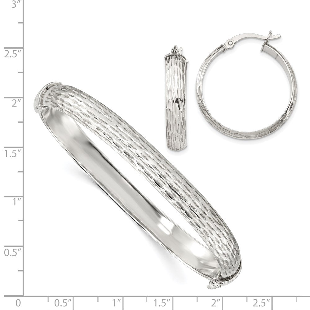 Sterling Silver D/C 7.5mm Bangle And 5mm Hoop Earring Set