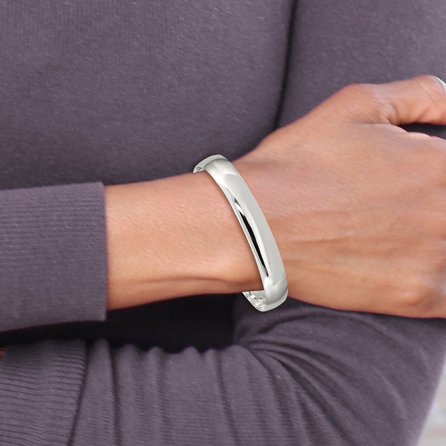 7.5 Inch Sterling Silver 9.75mm Solid Polished Plain Slip-On Bangle Bracelet