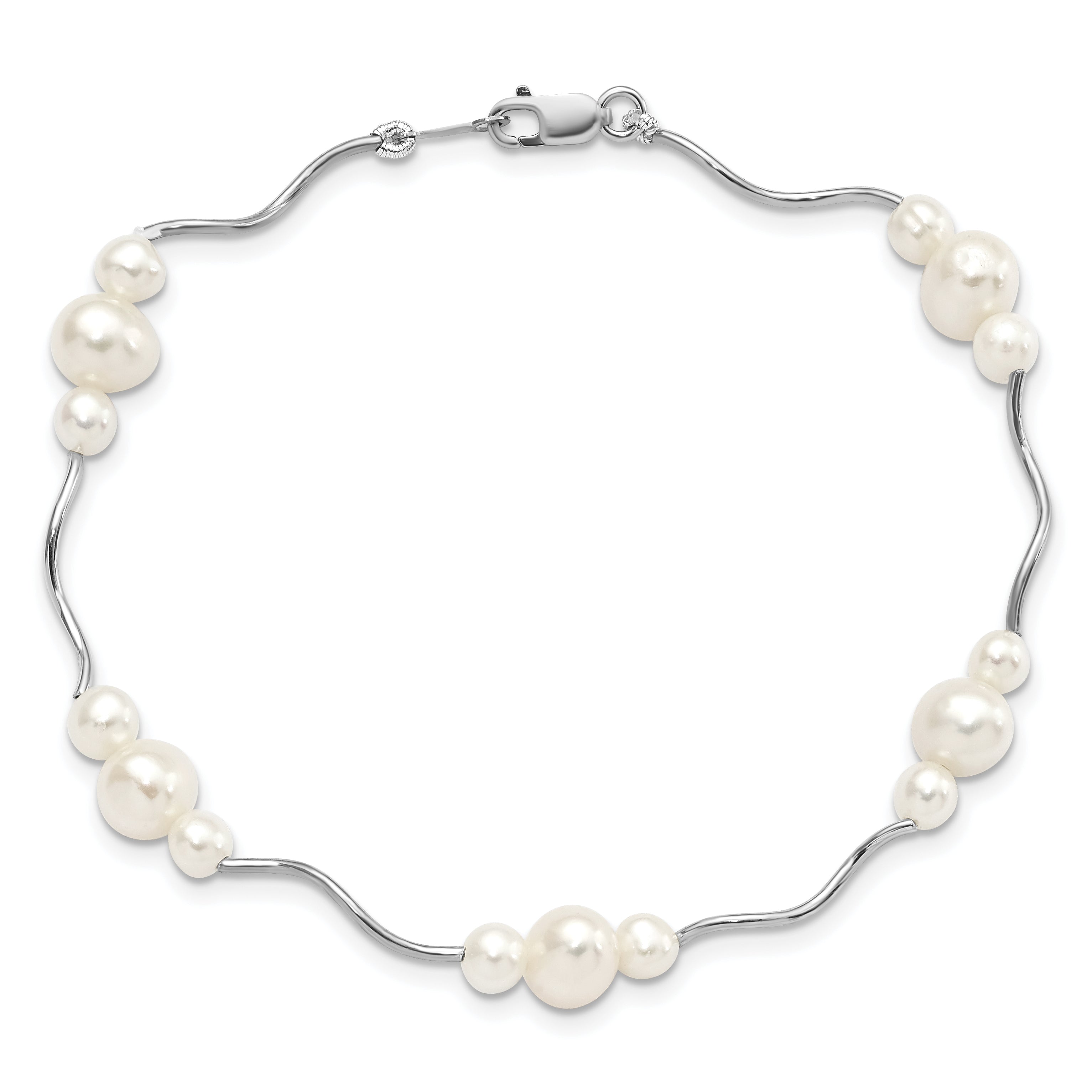 7.25 Inch Sterling Silver Rhod-Plated 3-6mm Fwc Pearl Bracelet