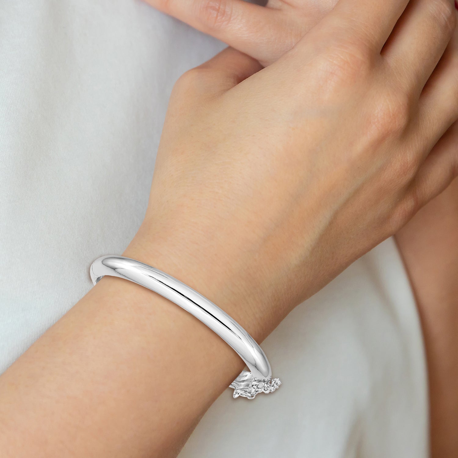 Sterling Silver Rh-Plated Polished 5mm W/ Safety Hinged Children'S Bangle