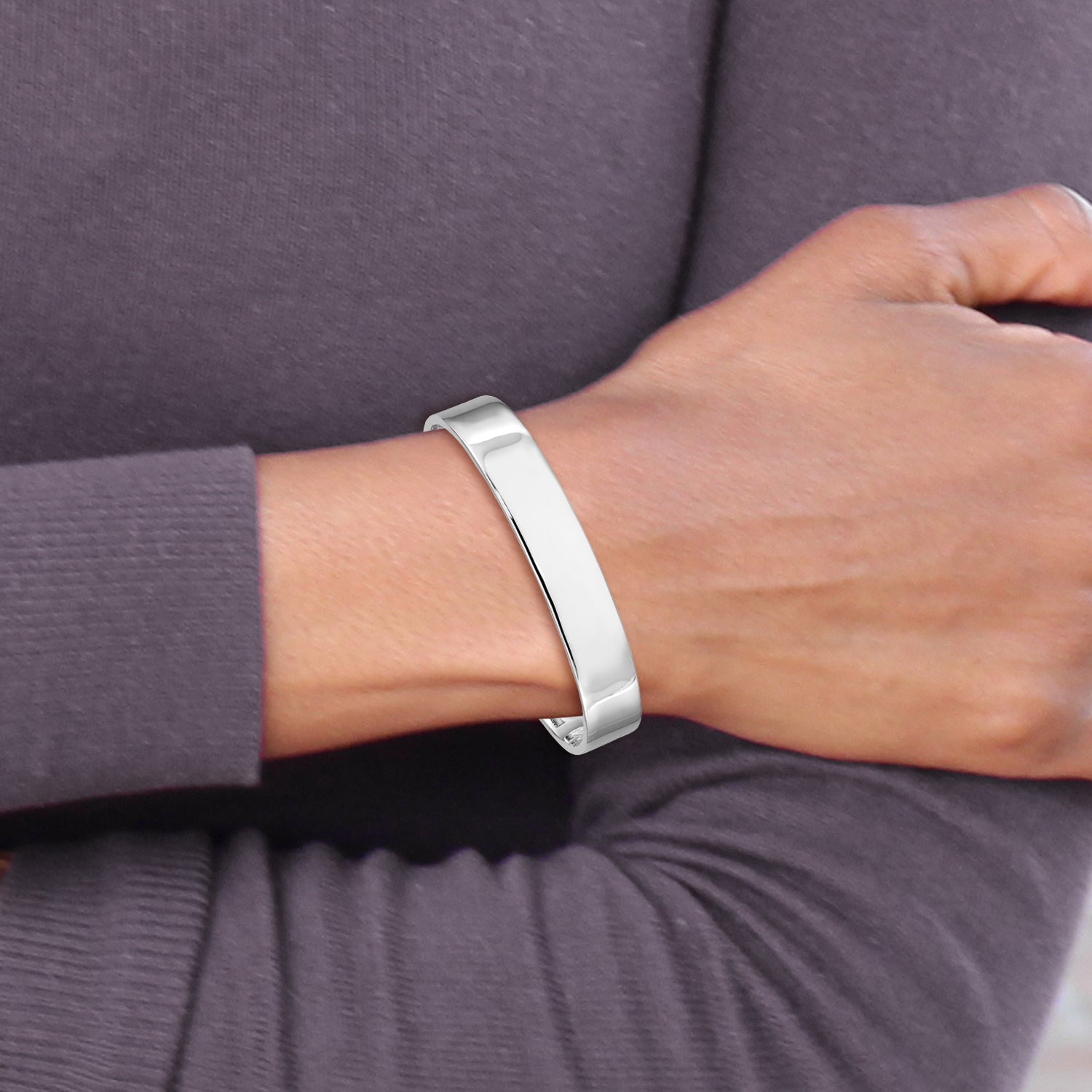 Sterling Silver Rhodium-Plated Polished 8mm Children'S Cuff Bangle