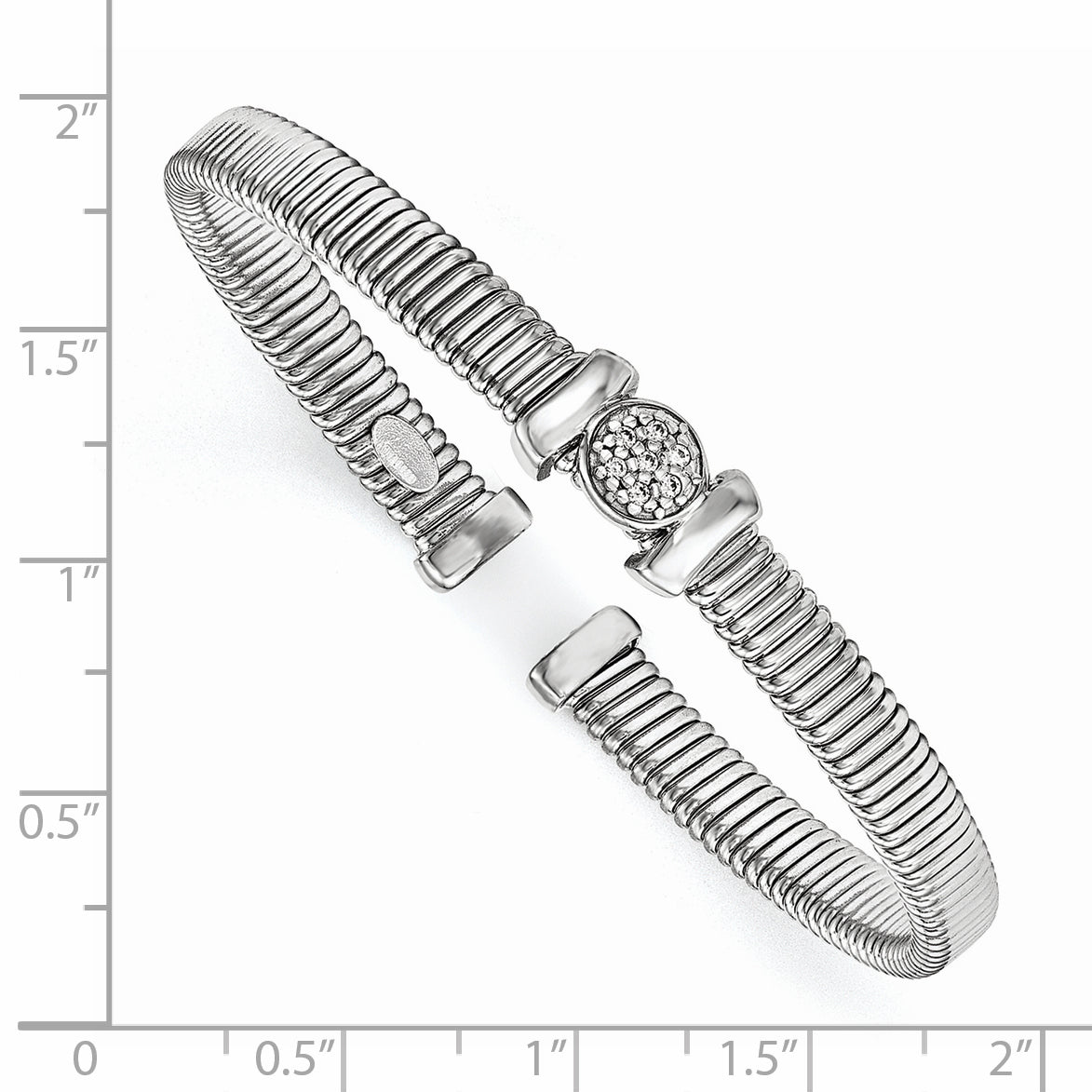 Sterling Silver Polished Rhodium-Plated Twist Cz Cuff Bangle