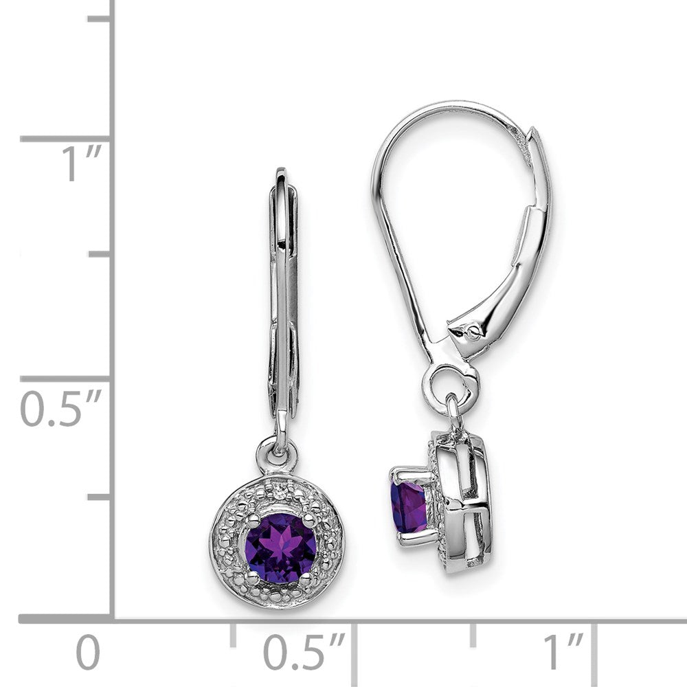 Sterling Silver Rhodium-Plated Diam. & Amethyst Earrings