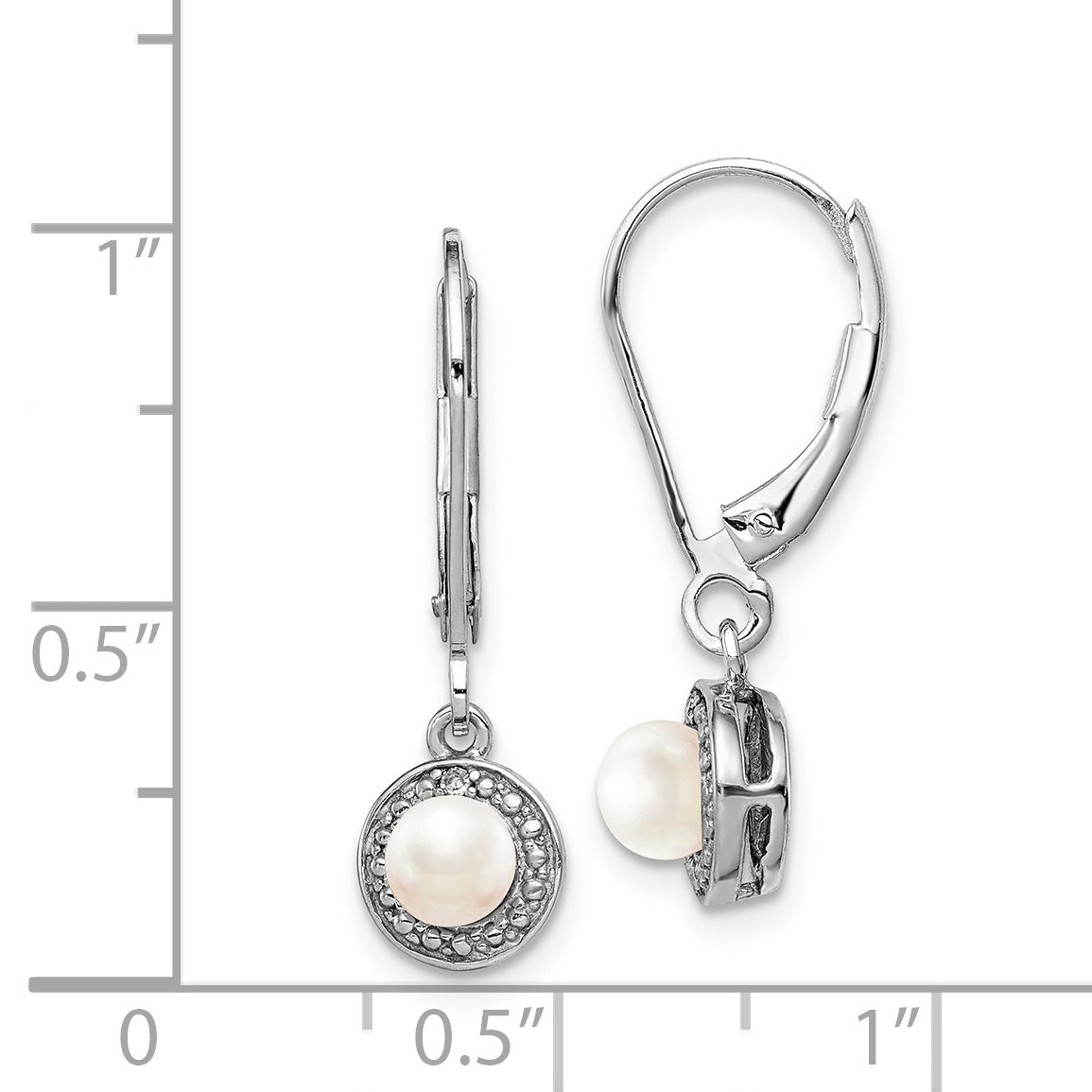Sterling Silver Rhodium-Plated Diam. & Fw Cultured Pearl Earrings