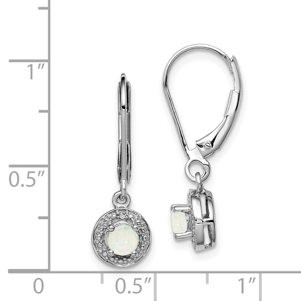 Sterling Silver Rhodium-Plated Diam. & Created Opal Earrings