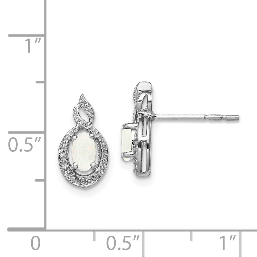 Sterling Silver Rhodium-Plated Created Opal & Diam. Earrings