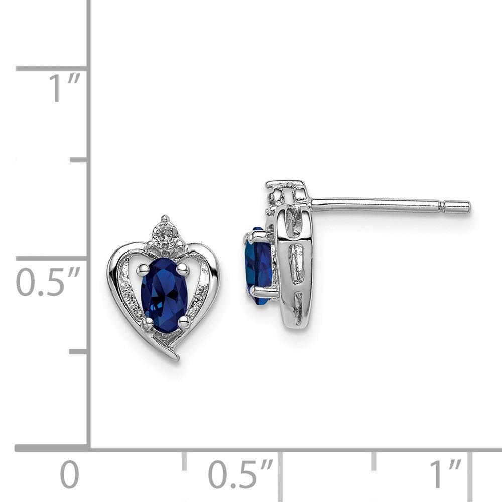 Sterling Silver Rhodium-Plated Created Sapphire & Diam. Earrings