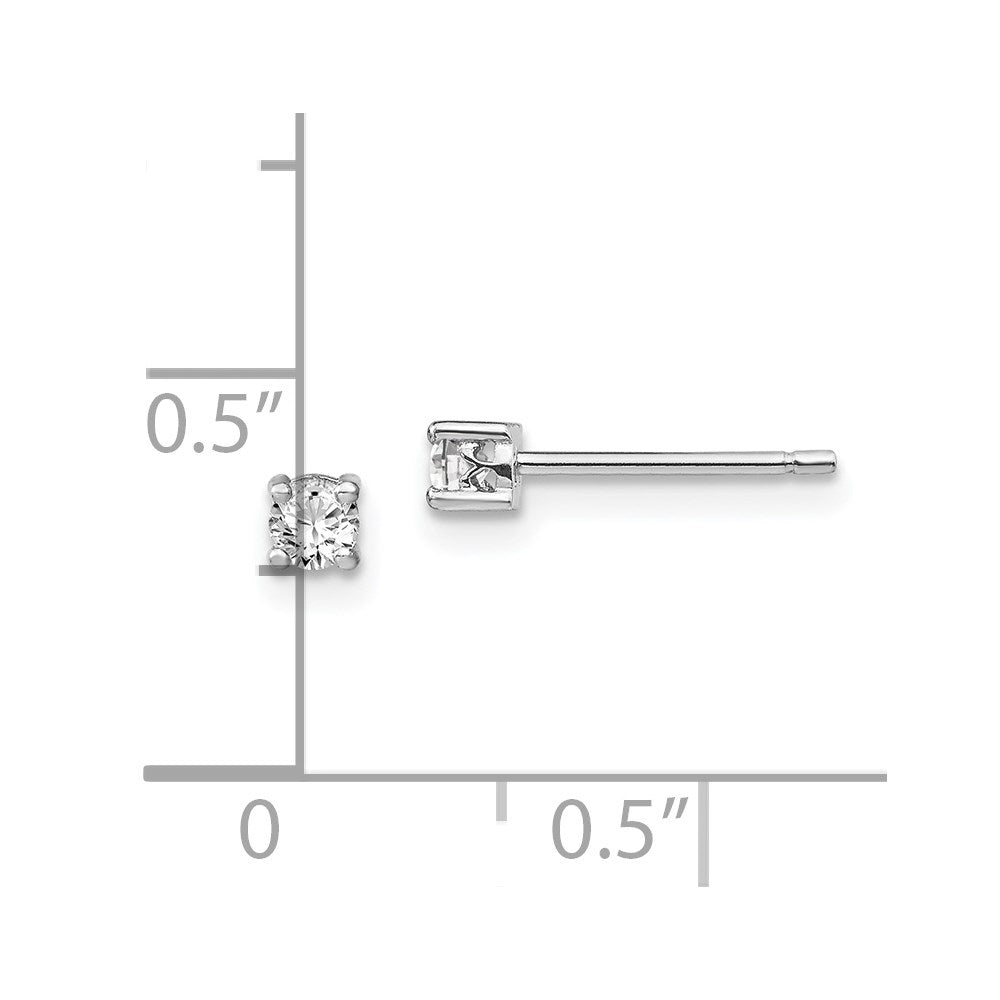 Sterling Silver Rhodium-Plated 3mm Round White Topaz Post Earrings