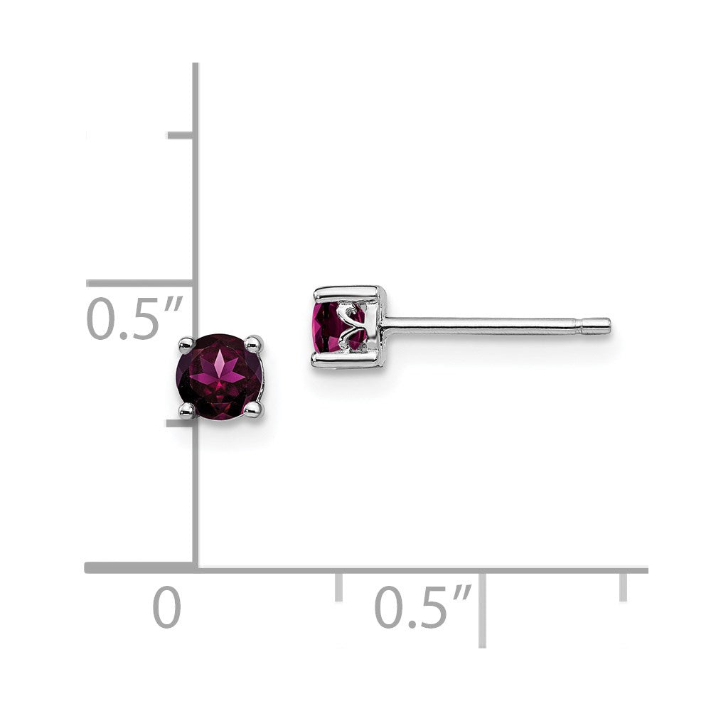 Sterling Silver Rhodium-Plated 4mm Round Rhodolite Garnet Post Earrings
