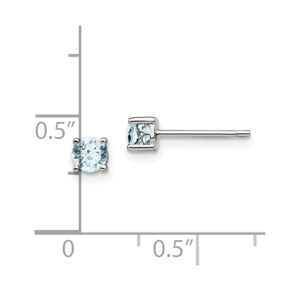 Sterling Silver Rhodium-Plated 4mm Round Aquamarine Post Earrings