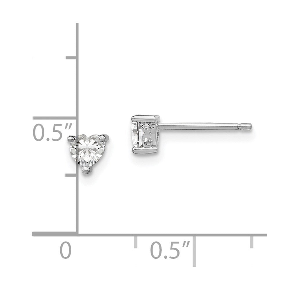 Sterling Silver Rhodium-Plated 4mm Heart White Topaz Post Earrings