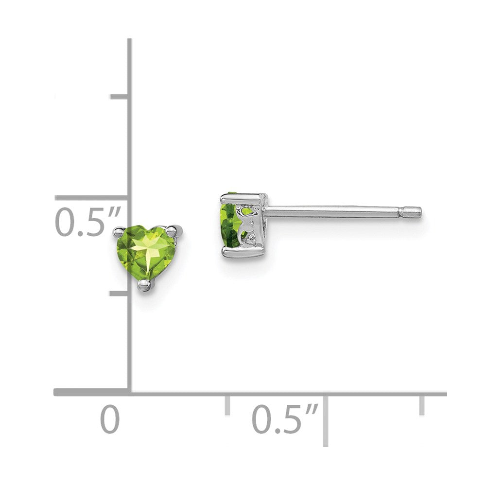 Sterling Silver Rhodium-Plated 4mm Heart Peridot Post Earrings