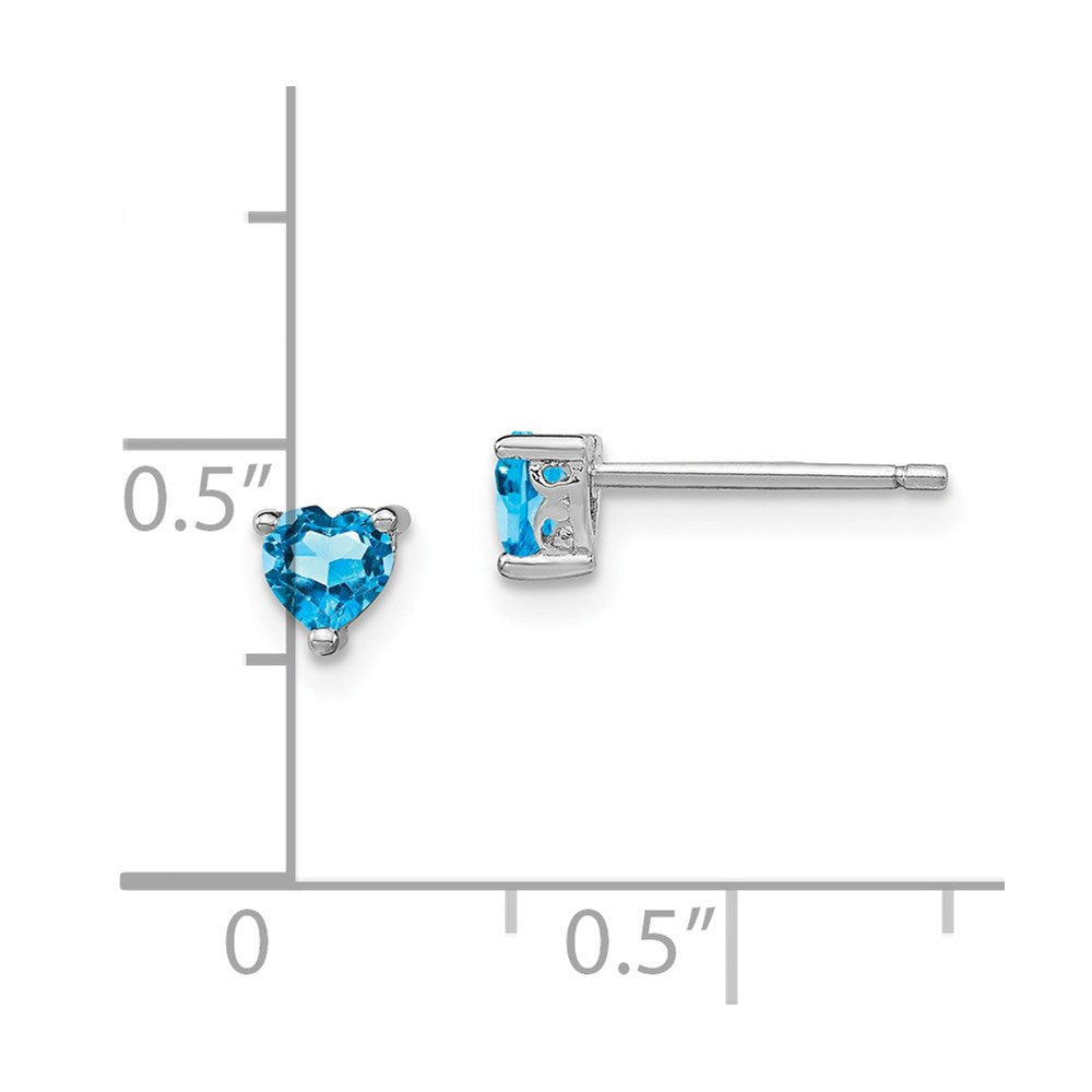 Sterling Silver Rhod-Pltd 4mm Heart Swiss Blue Topaz Post Earrings