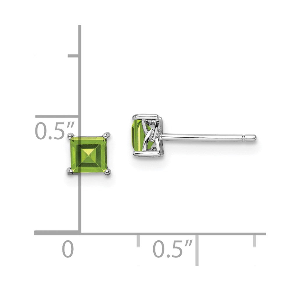 Sterling Silver Rhodium-Plated 4mm Princess Peridot Post Earrings