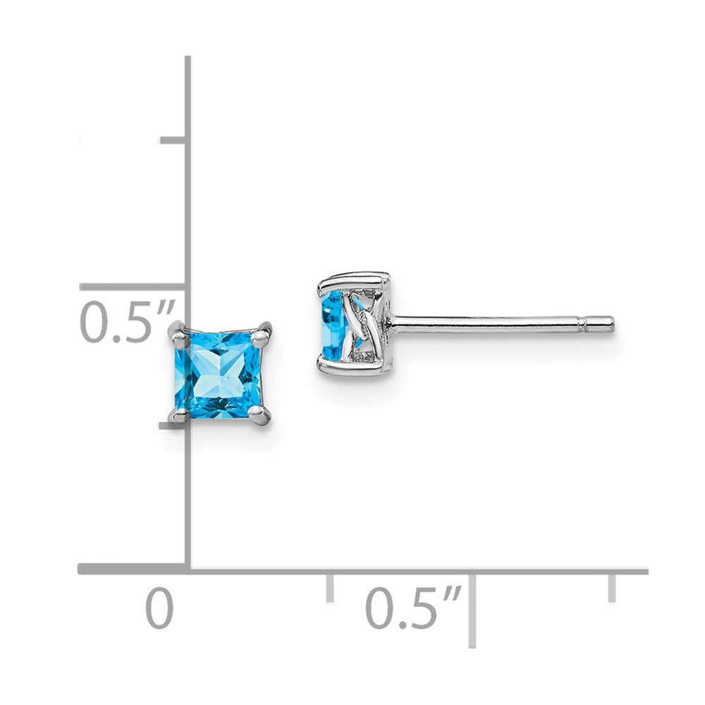 Sterling Silver Rhod-Pltd 4mm Princess Swiss Blue Topaz Post Earrings