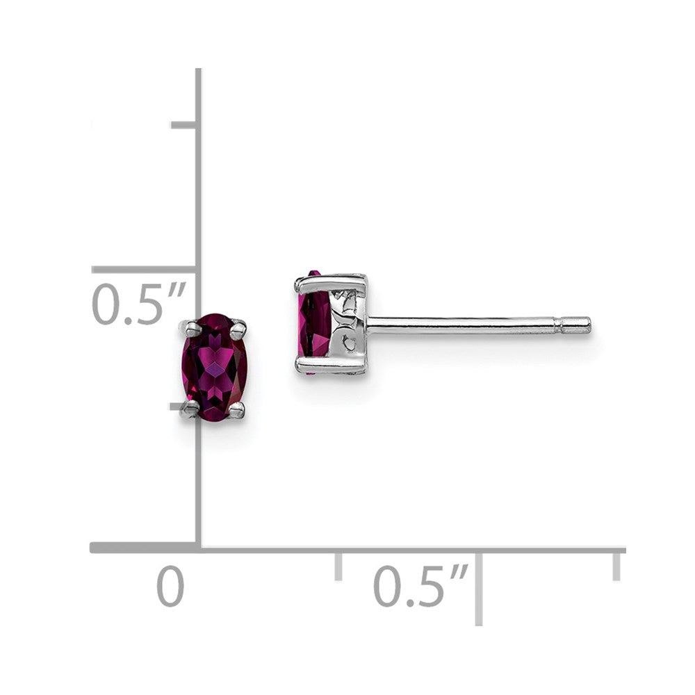 Sterling Silver Rhodium-Plated 5X3mm Oval Rhodolite Garnet Post Earrings
