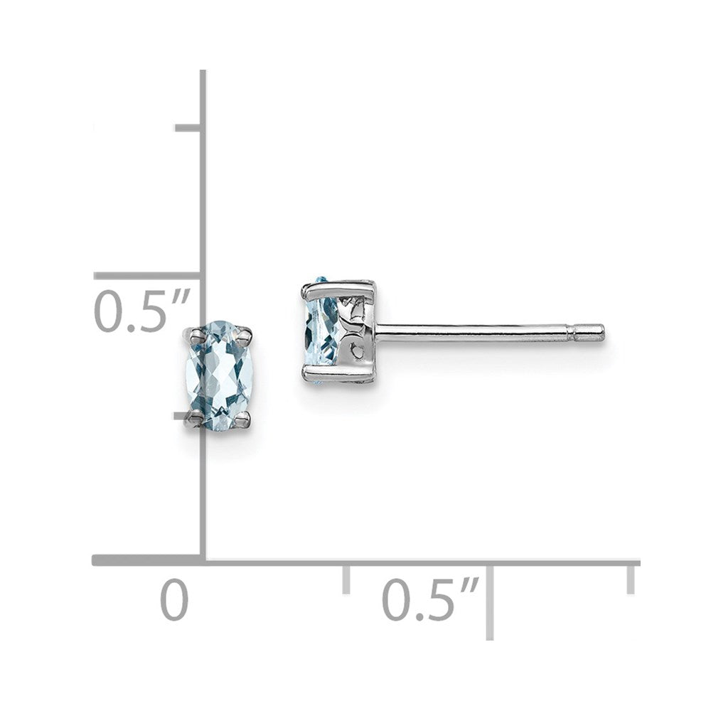 Sterling Silver Rhodium-Plated 5X3mm Oval Aquamarine Post Earrings
