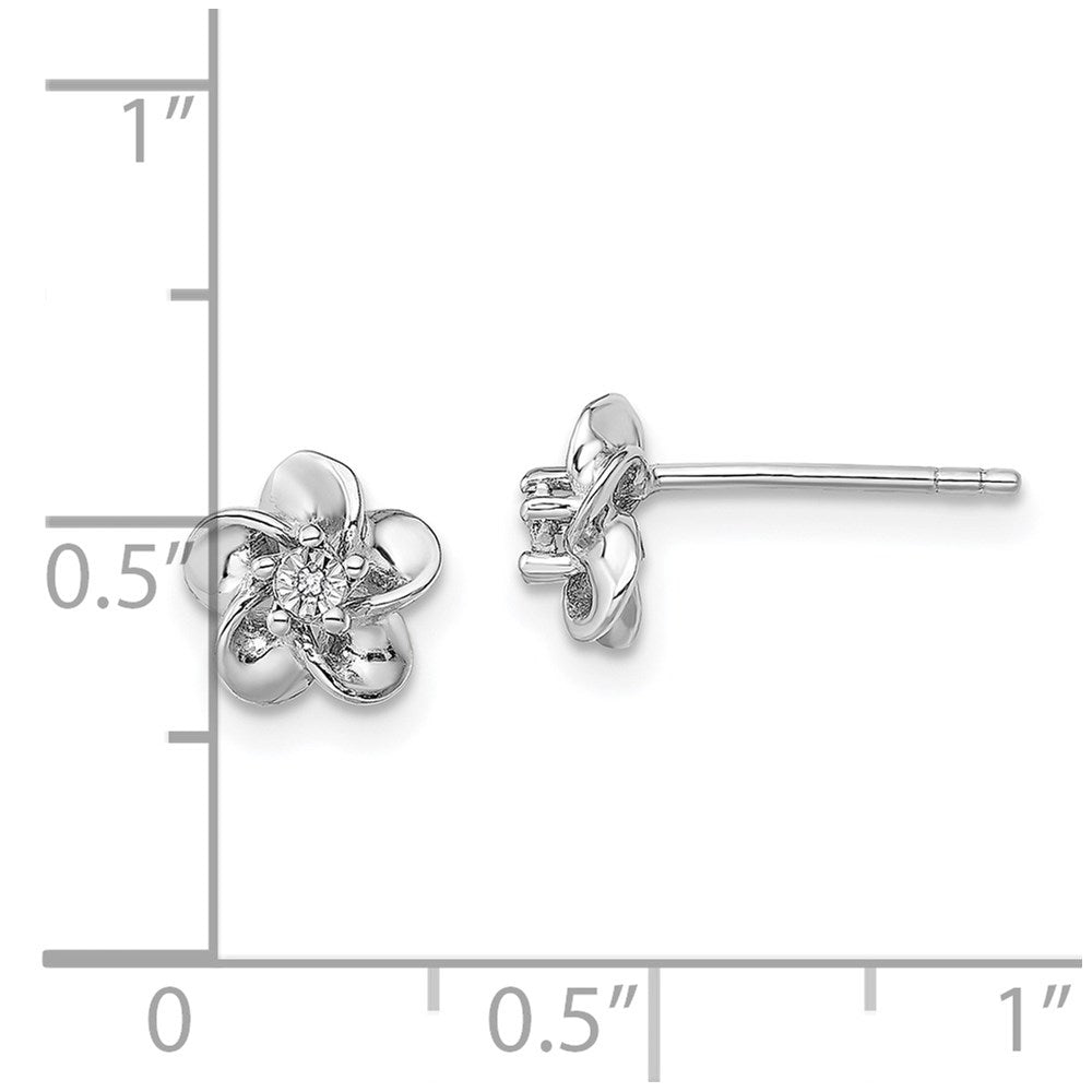 Sterling Silver Rhodium-Plated Floral Diamond Post Earrings