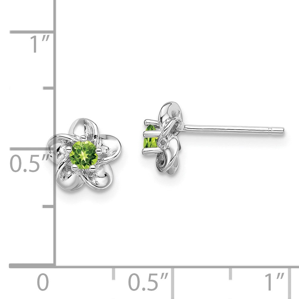 Sterling Silver Rhodium-Plated Floral Peridot Post Earrings