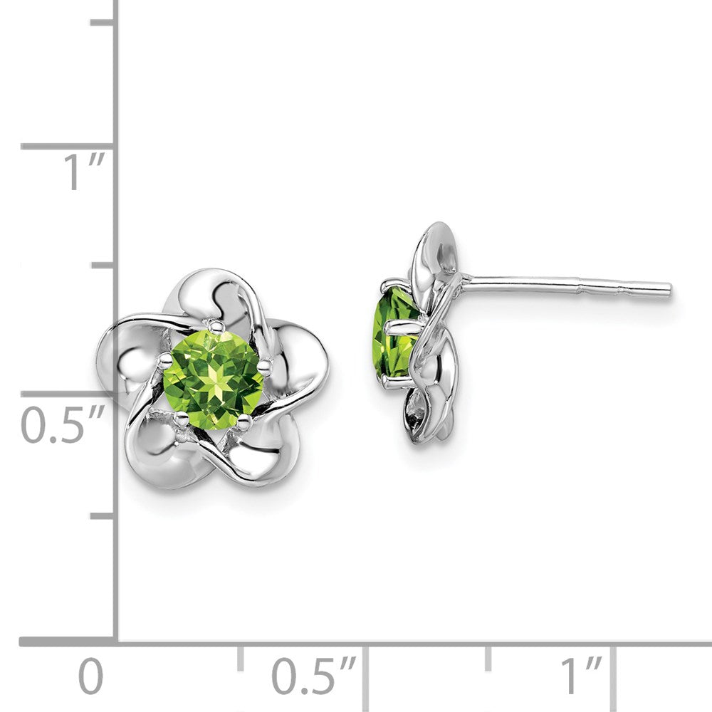 Sterling Silver Rhodium-Plated Floral Peridot Post Earrings