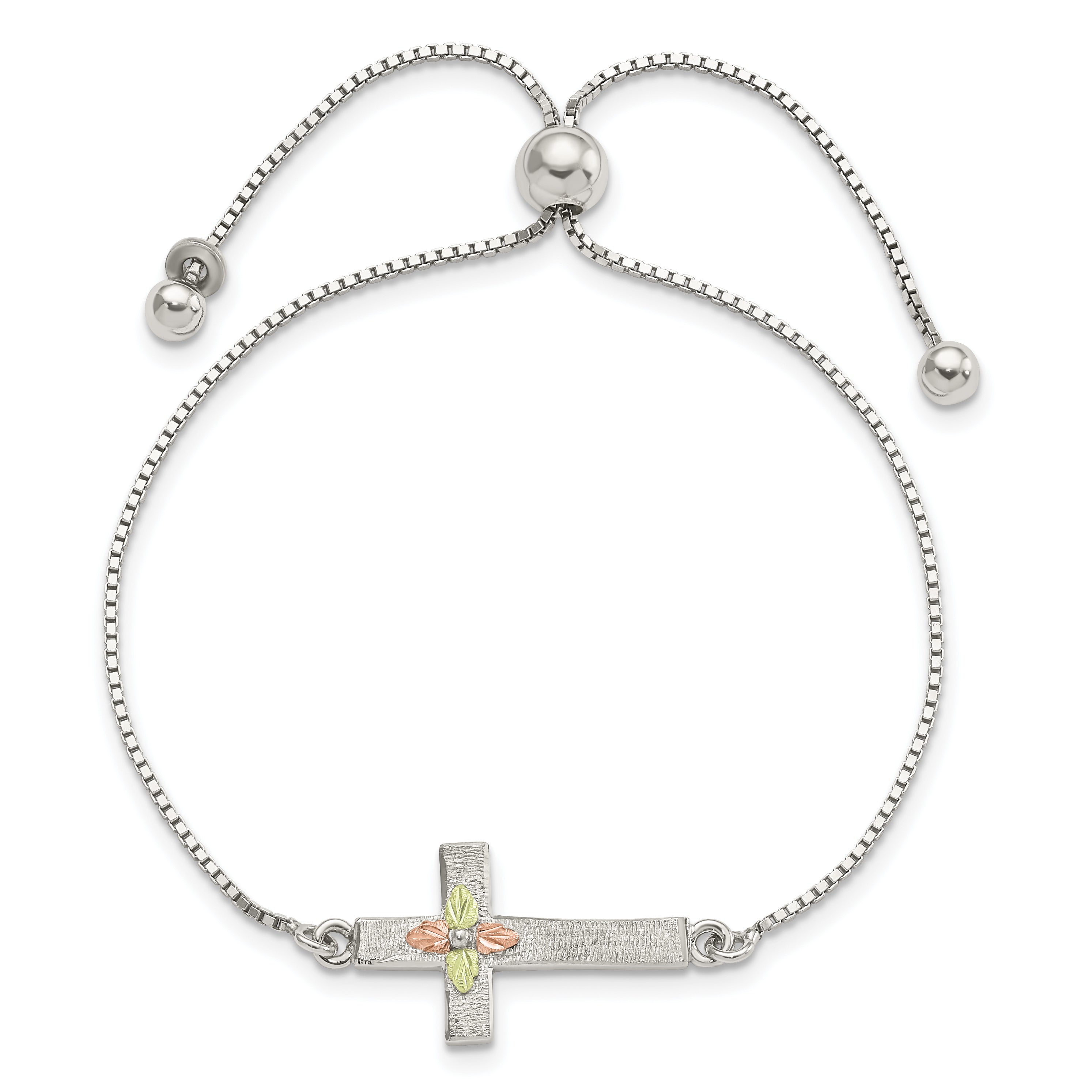 Sterling Silver Landstrom'S Mt. Rushmore Black Hills 12K Accents Gold Cross Adjustable Bracelet