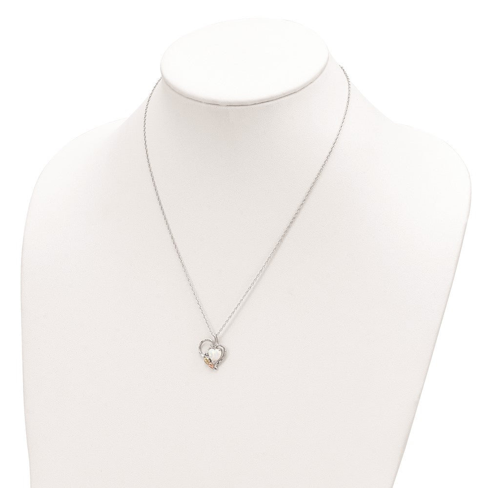 Sterling Silver Landstrom'S Mt. Rushmore Black Hills 12K Gold Accents Lab Created White Opal Heart 18 Inch Spring Ring Clasp Necklace