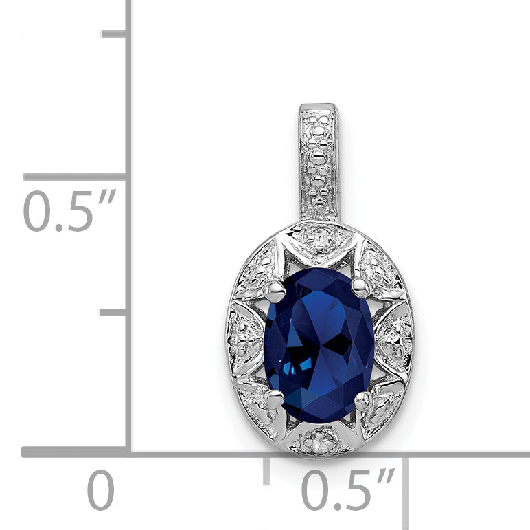Sterling Silver Rhodium-Plated Diam. & Created Sapphire Pendant