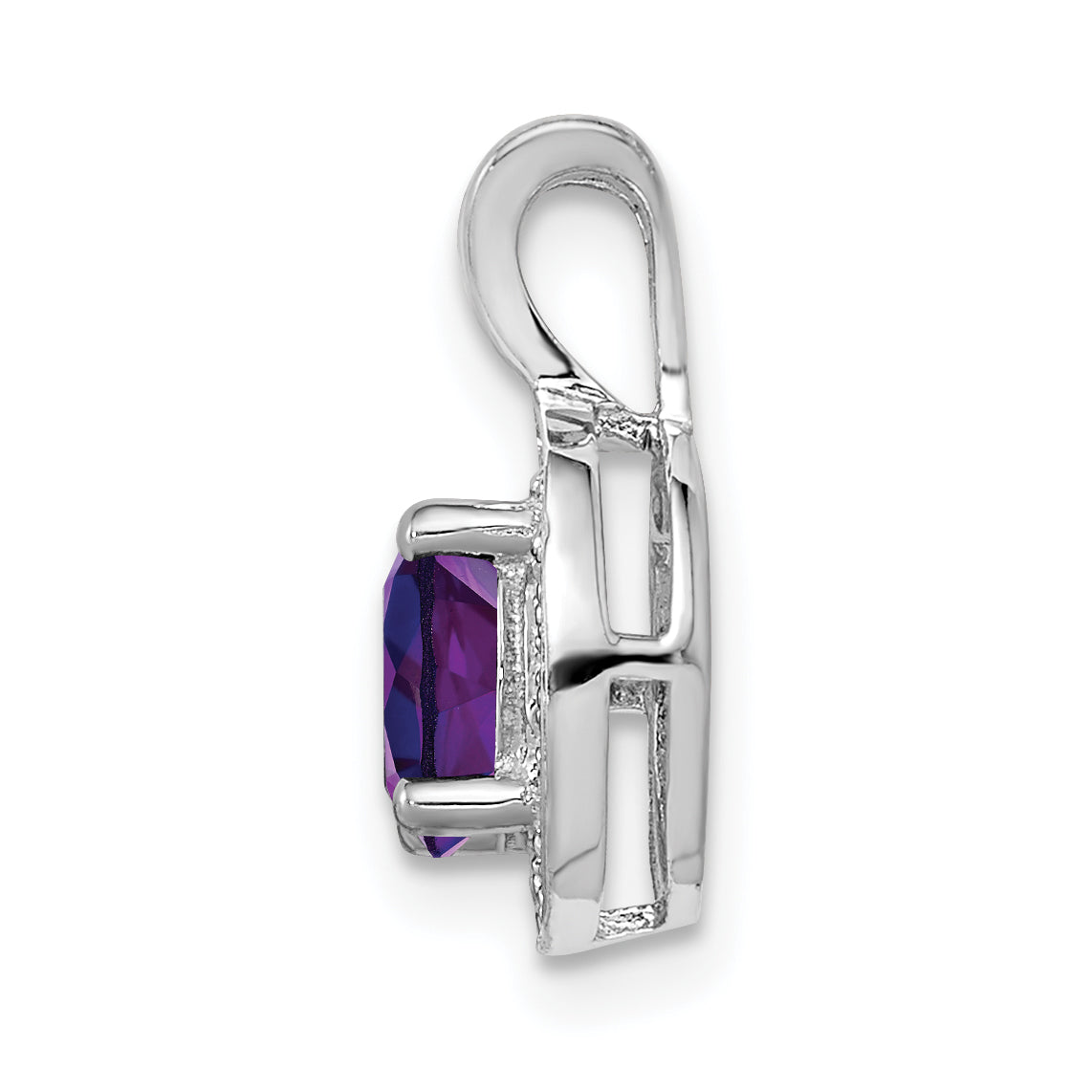 Sterling Silver Rhodium-Plated Diam. & Amethyst Pendant