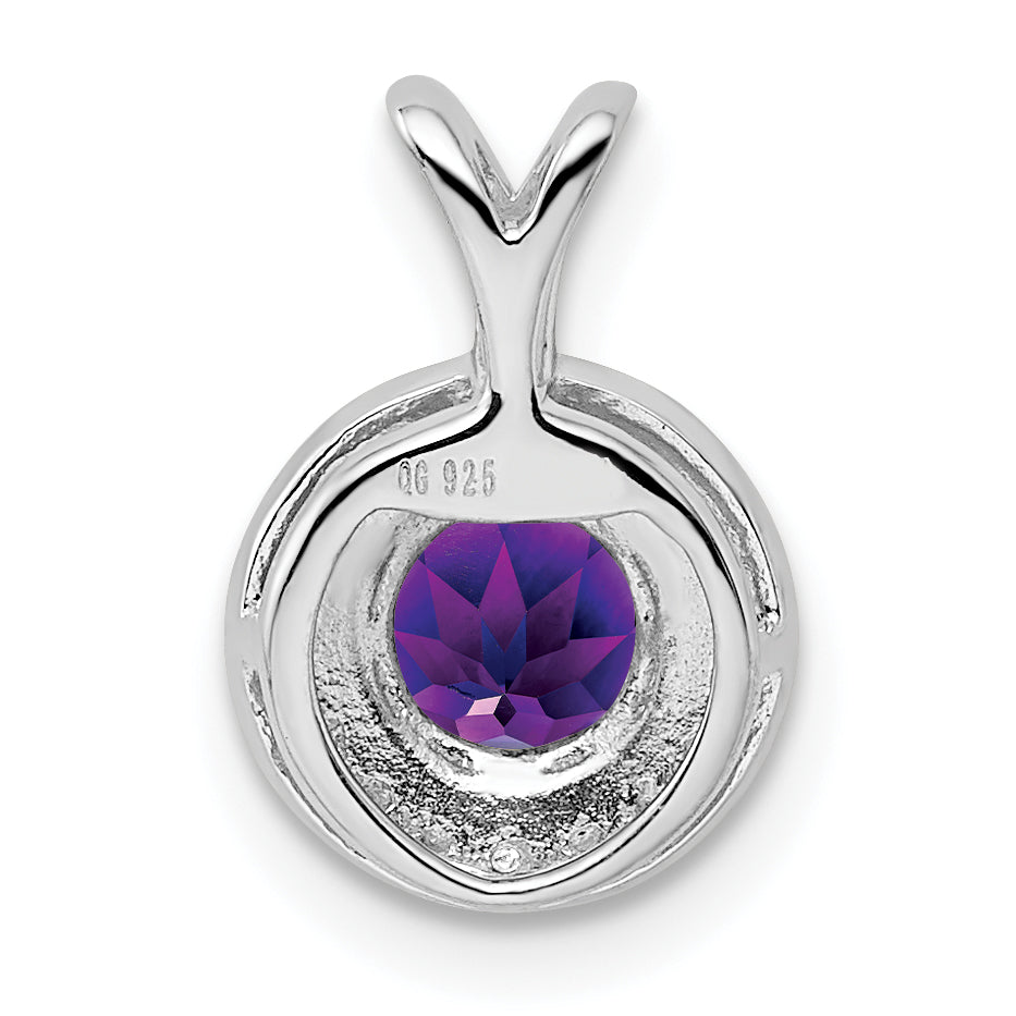 Sterling Silver Rhodium-Plated Diam. & Amethyst Pendant