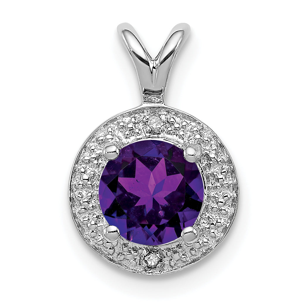 Sterling Silver Rhodium-Plated Diam. & Amethyst Pendant