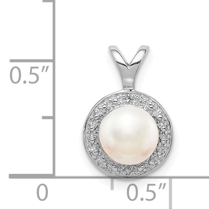 Sterling Silver Rhodium-Plated Diam. & Fw Cultured Pearl Pendant