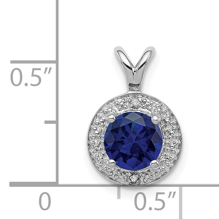Sterling Silver Rhodium-Plated Diam. & Created Sapphire Pendant