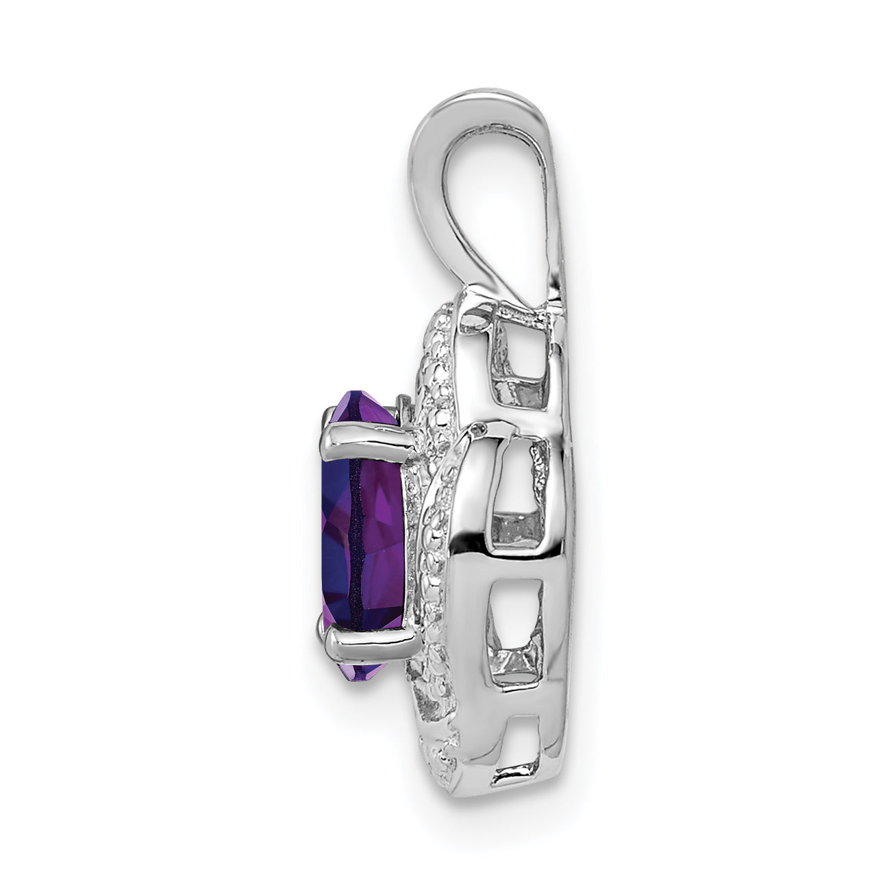 Sterling Silver Rhodium-Plated Diam. & Amethyst Pendant