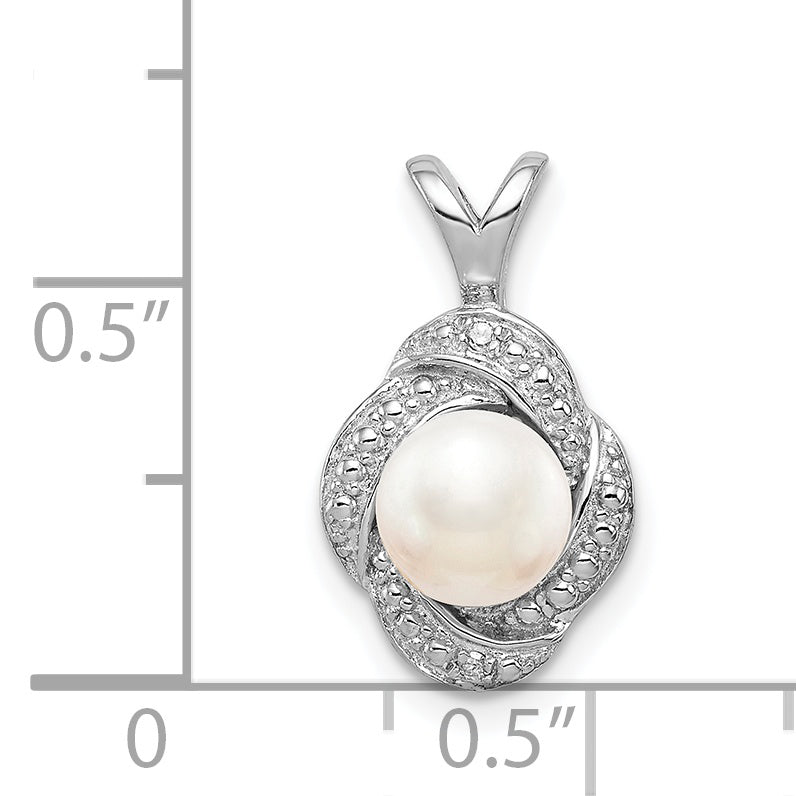 Sterling Silver Rhodium-Plated Diam. & Fw Cultured Pearl Pendant