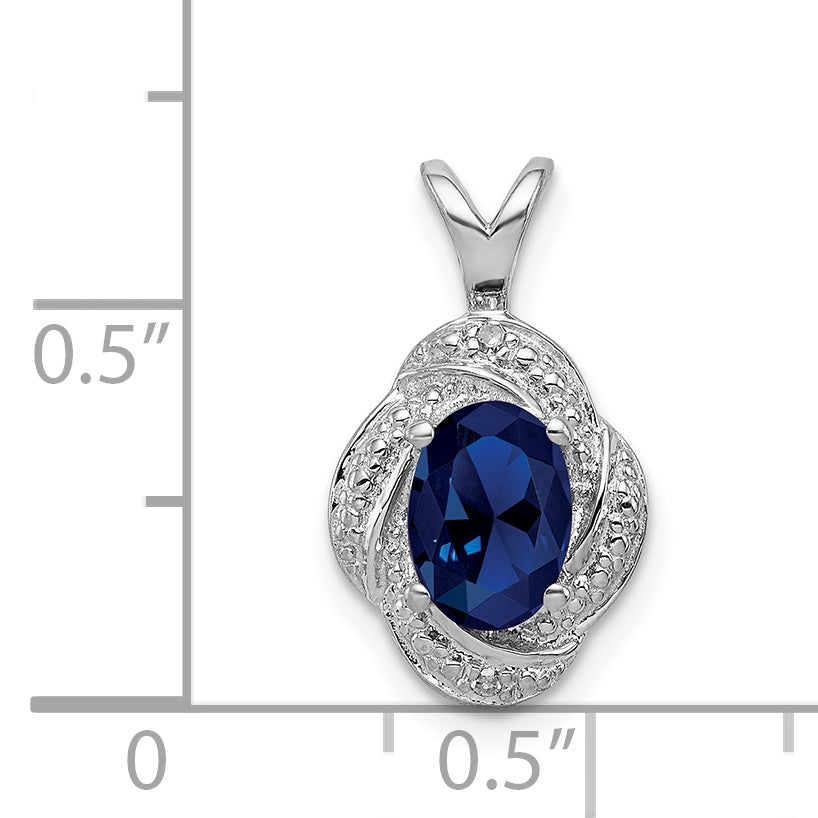 Sterling Silver Rhodium-Plated Diam. & Created Sapphire Pendant