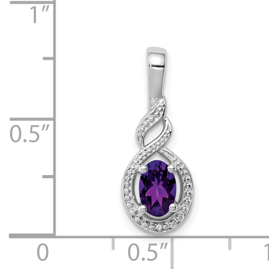 Sterling Silver Rhodium-Plated Amethyst & Diam. Pendant