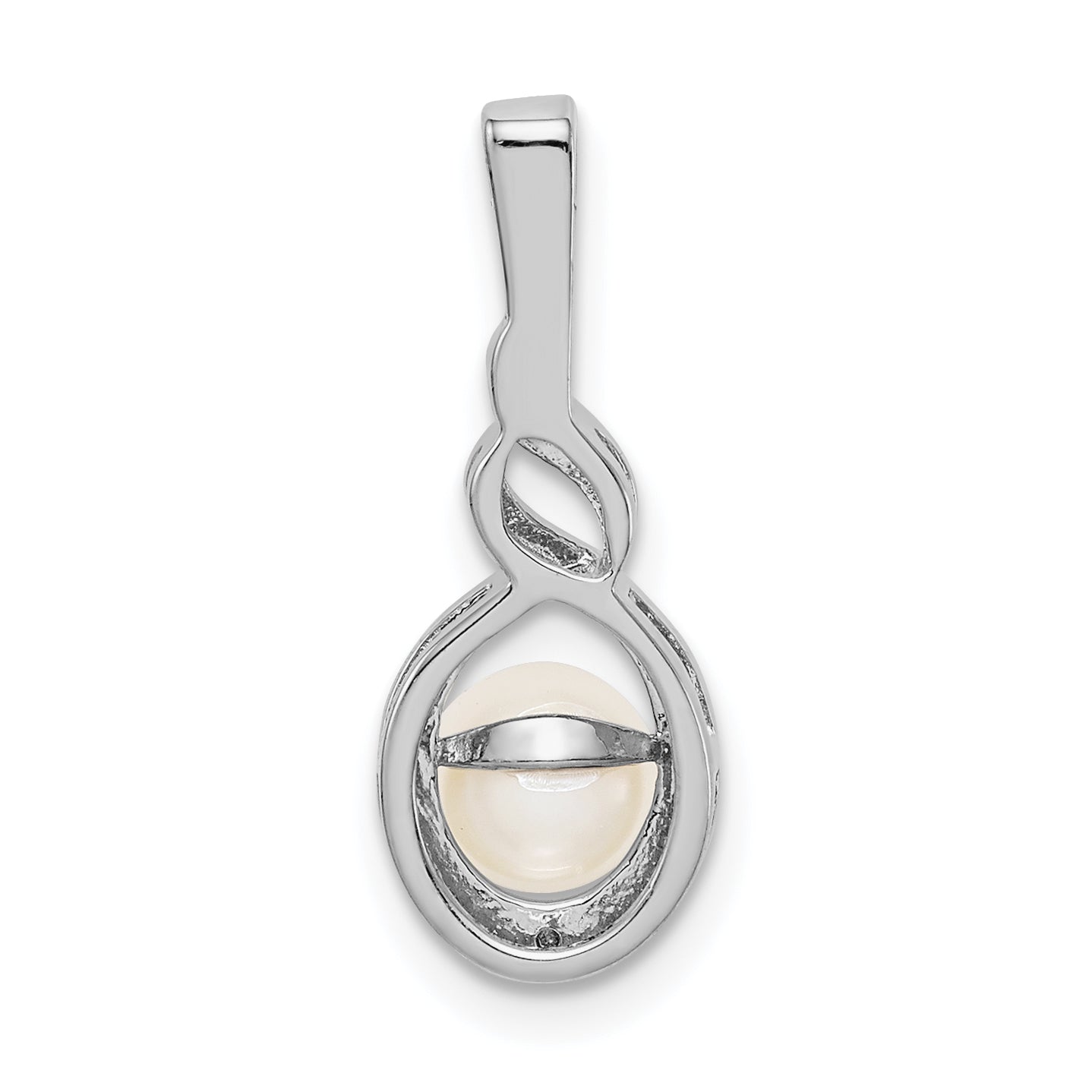 Sterling Silver Rhodium-Plated Fw Cultured Pearl & Diam. Pendant