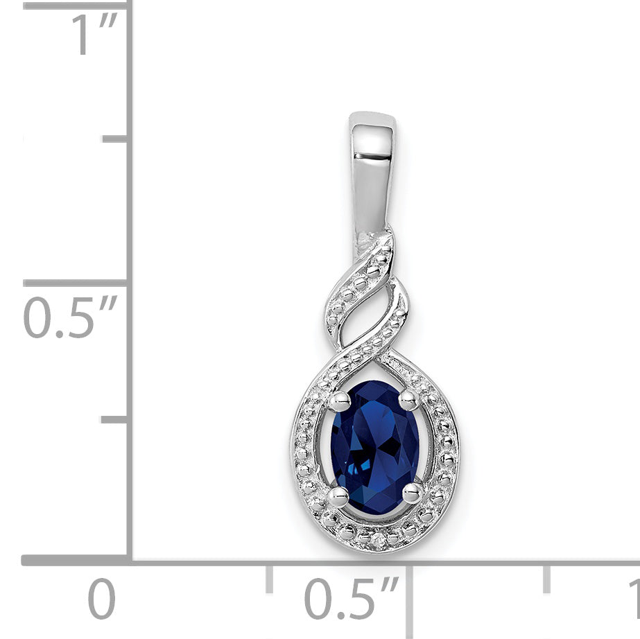 Sterling Silver Rhodium-Plated Created Sapphire & Diam. Pendant